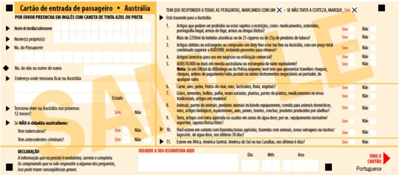Como preencher o cartão amarelo da imigração australiana 