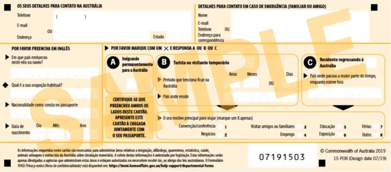 Como preencher o cartão amarelo da imigração australiana 